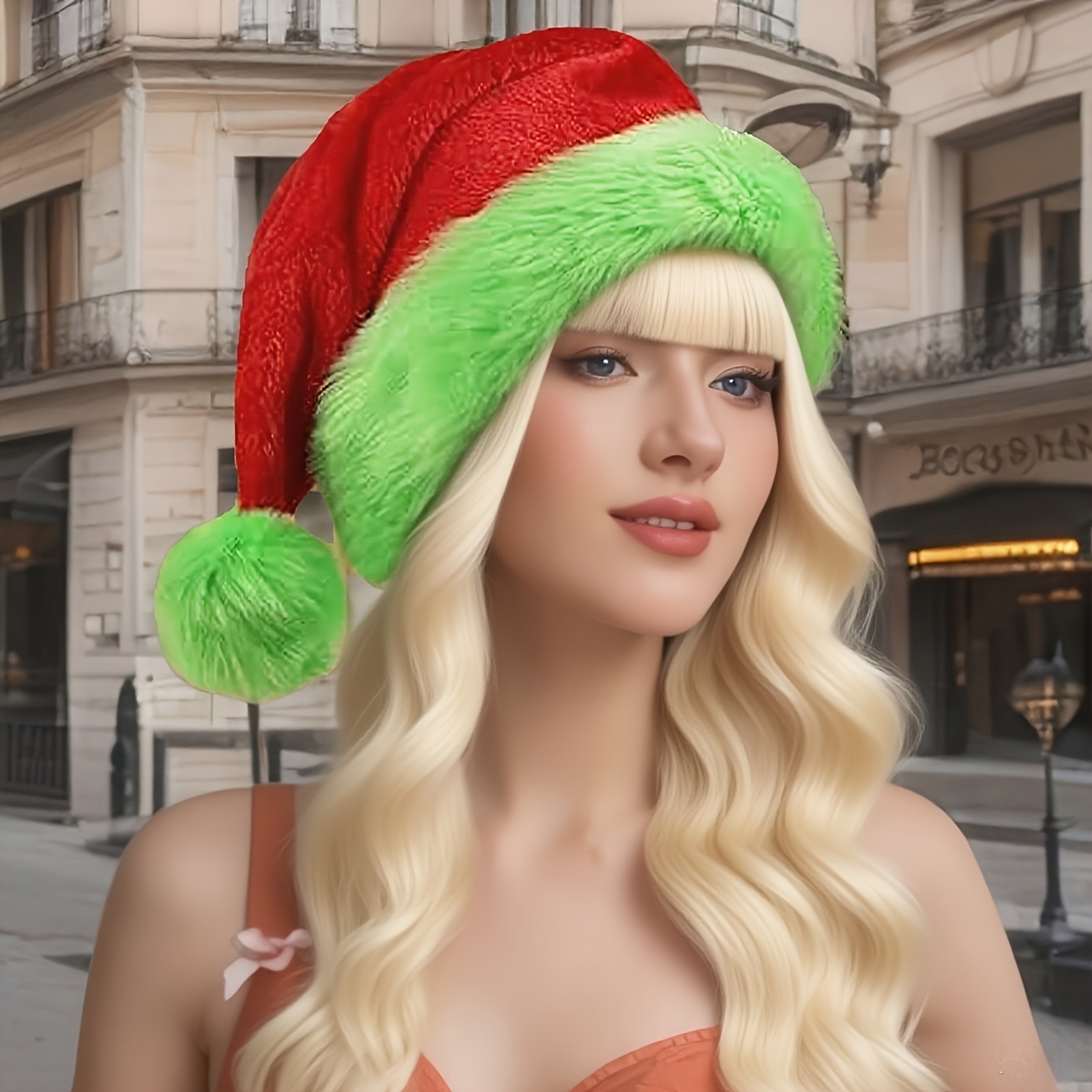 Fluorescent Green Edge Red San - Santa Hat Plush ulasan dan harga