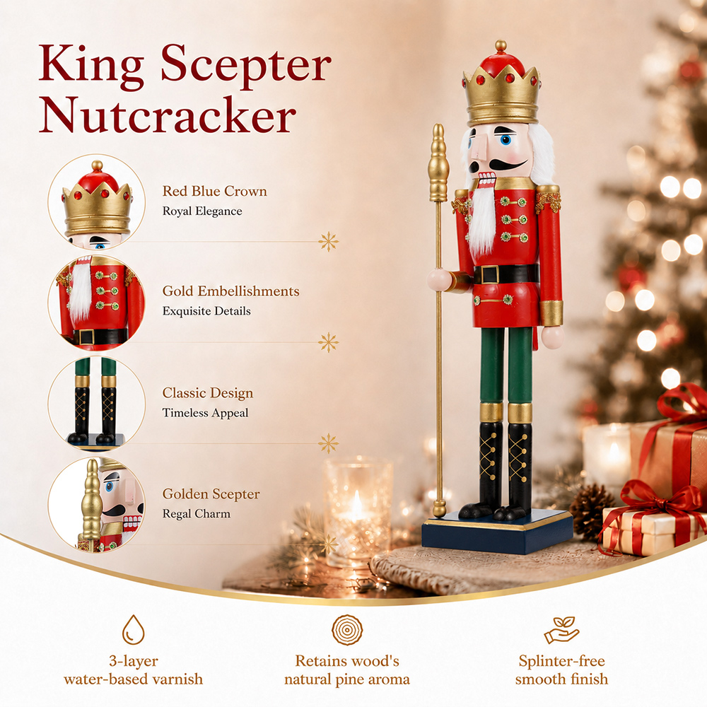 50CM Wooden Nutcracker Scepter - Nutcracker Figurine ulasan dan harga
