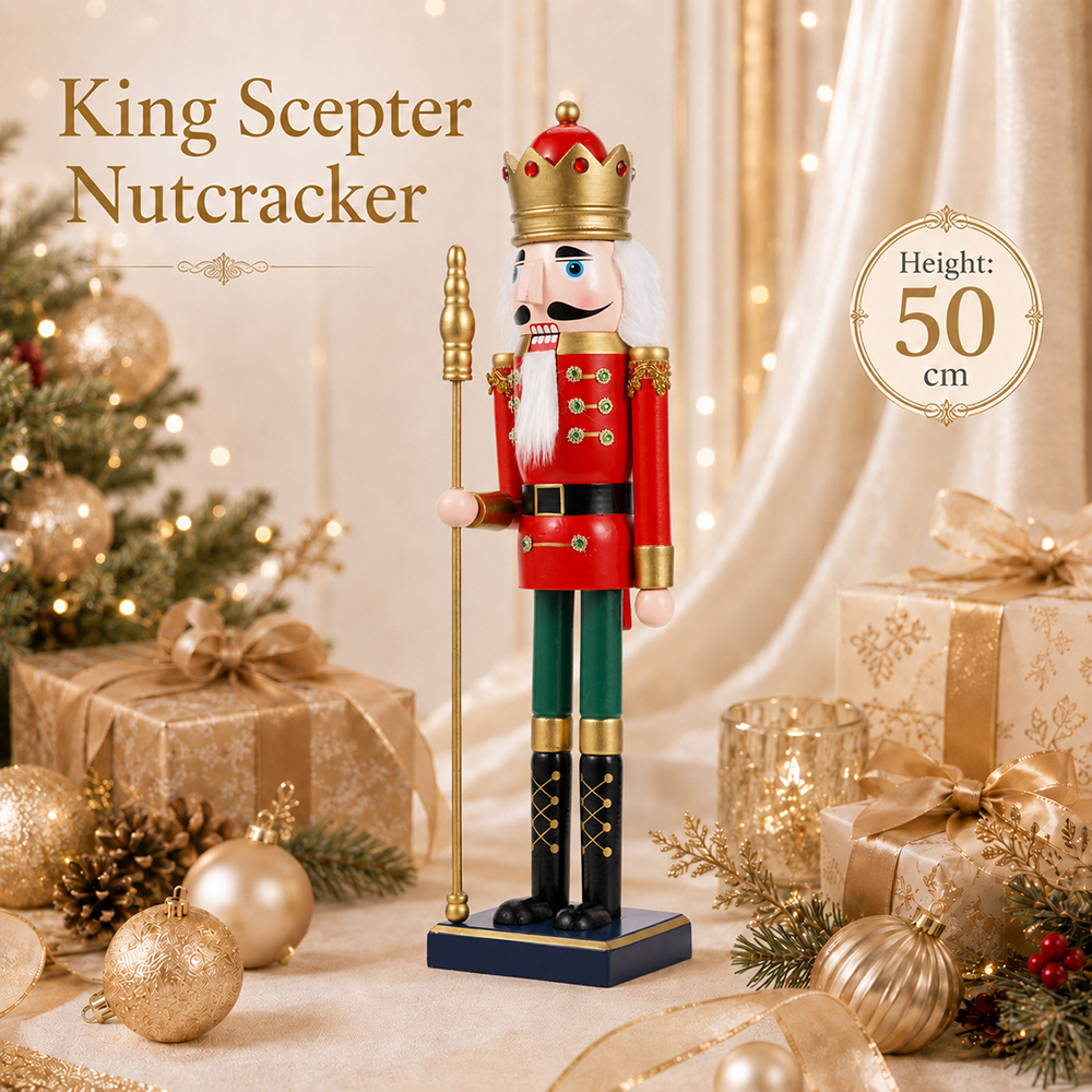 50CM Wooden Nutcracker Scepter - Nutcracker Figurine ulasan dan harga