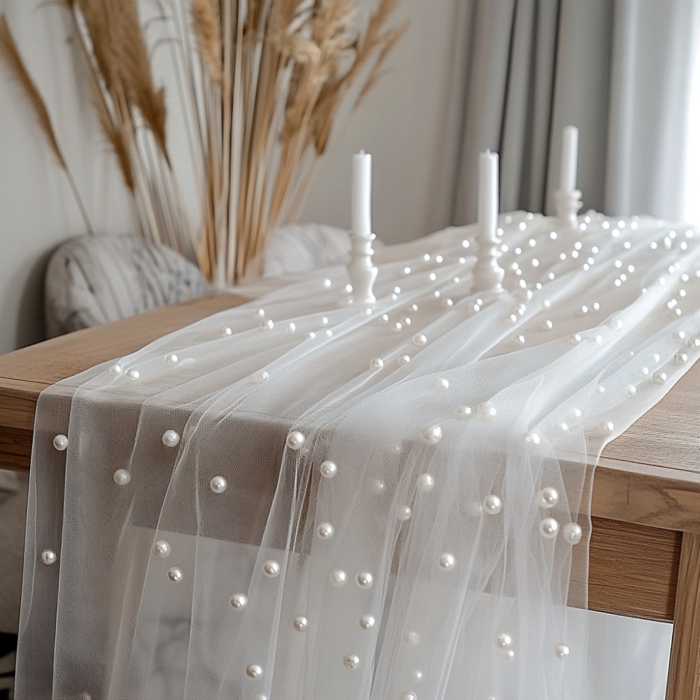 Pearl Chiffon Table Runner 80x - Christmas Table Runner ulasan dan harga