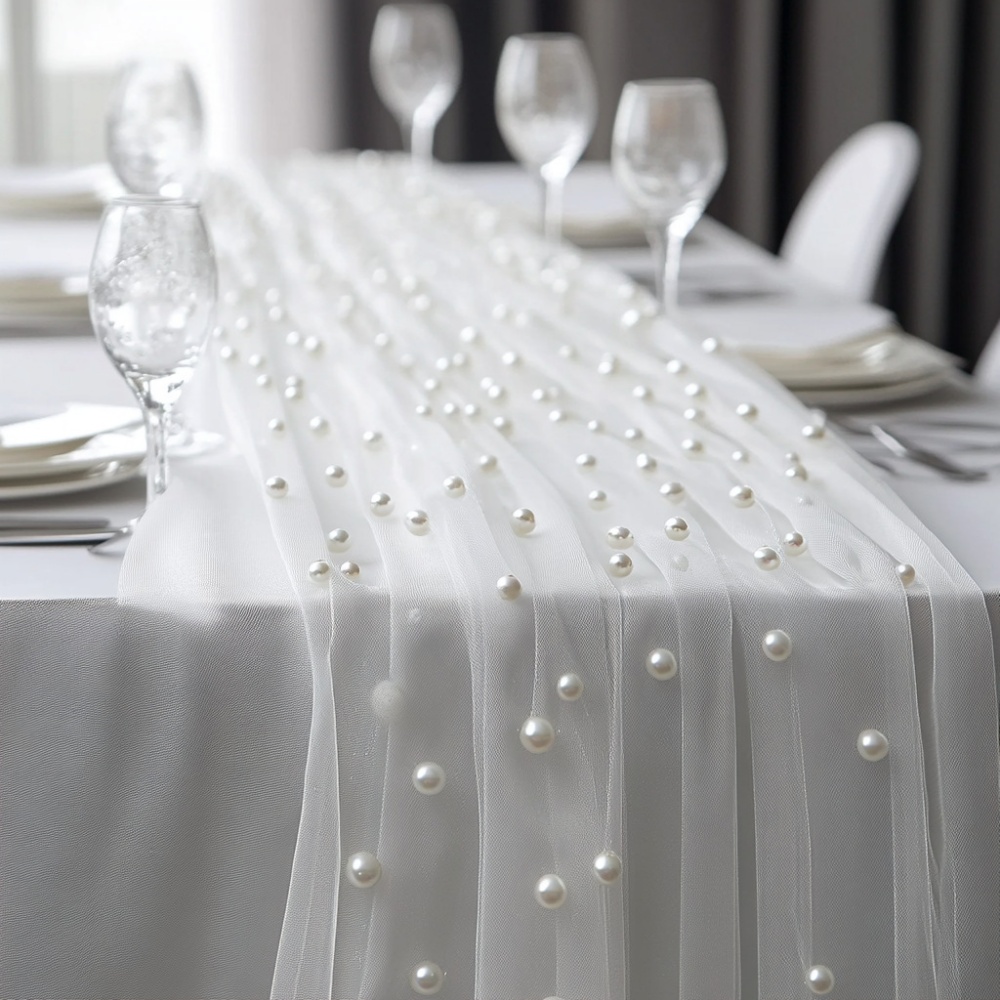 Pearl Chiffon Table Runner 80x - Christmas Table Runner ulasan dan harga